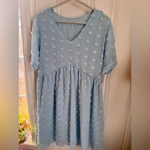 Light Blue V-Neck Textured Midi Dress